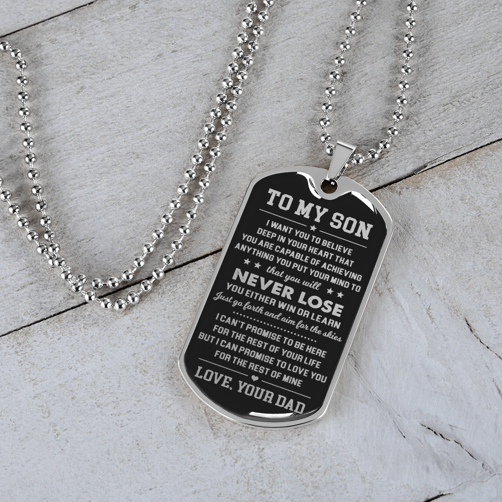To My Son Never Lose Military Ball Chain Dog Tag Necklace Gift for Son from Dad