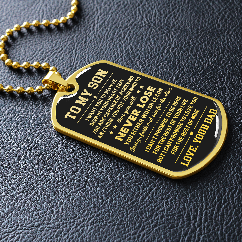 To My Son Never Lose Military Ball Chain Dog Tag Necklace Gift for Son from Dad