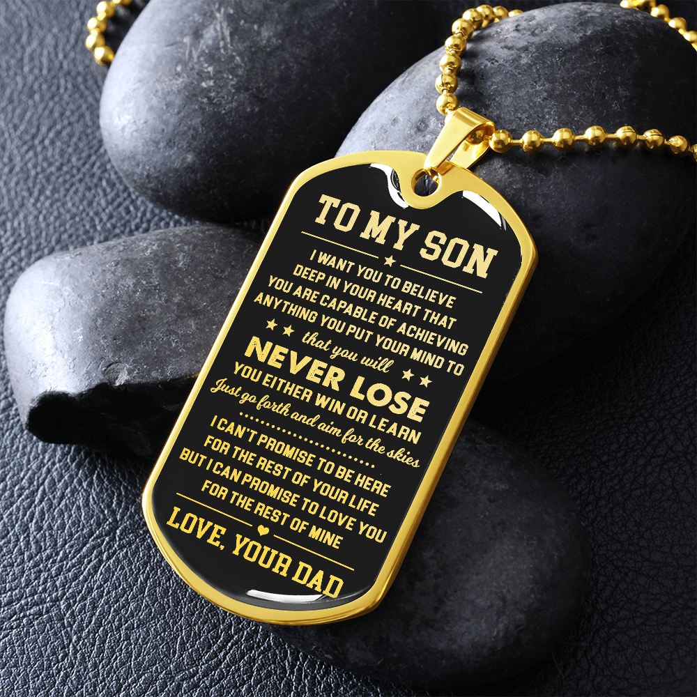 To My Son Never Lose Military Ball Chain Dog Tag Necklace Gift for Son from Dad
