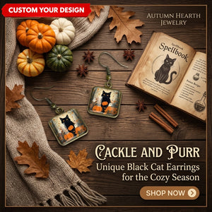 Personalized Halloween Square Drop Earrings – Black Cat, Ghost, Witch & Pumpkin Autumn Jewelry