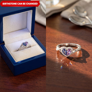 Mother And Daughter Dual Teardrop Birthstone Heart Ring