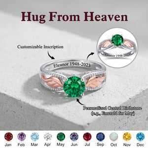 Hug From Heaven - Angel Wing Birthstone Personalized Memorial Ring