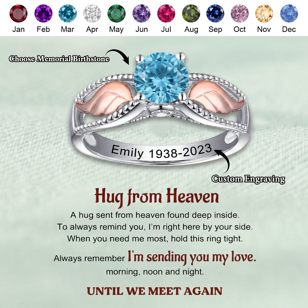 Hug From Heaven - Angel Wing Birthstone Personalized Memorial Ring
