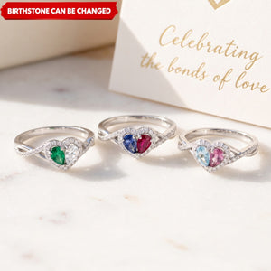 Mother And Daughter Dual Teardrop Birthstone Heart Ring
