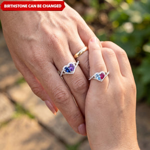 Mother And Daughter Dual Teardrop Birthstone Heart Ring