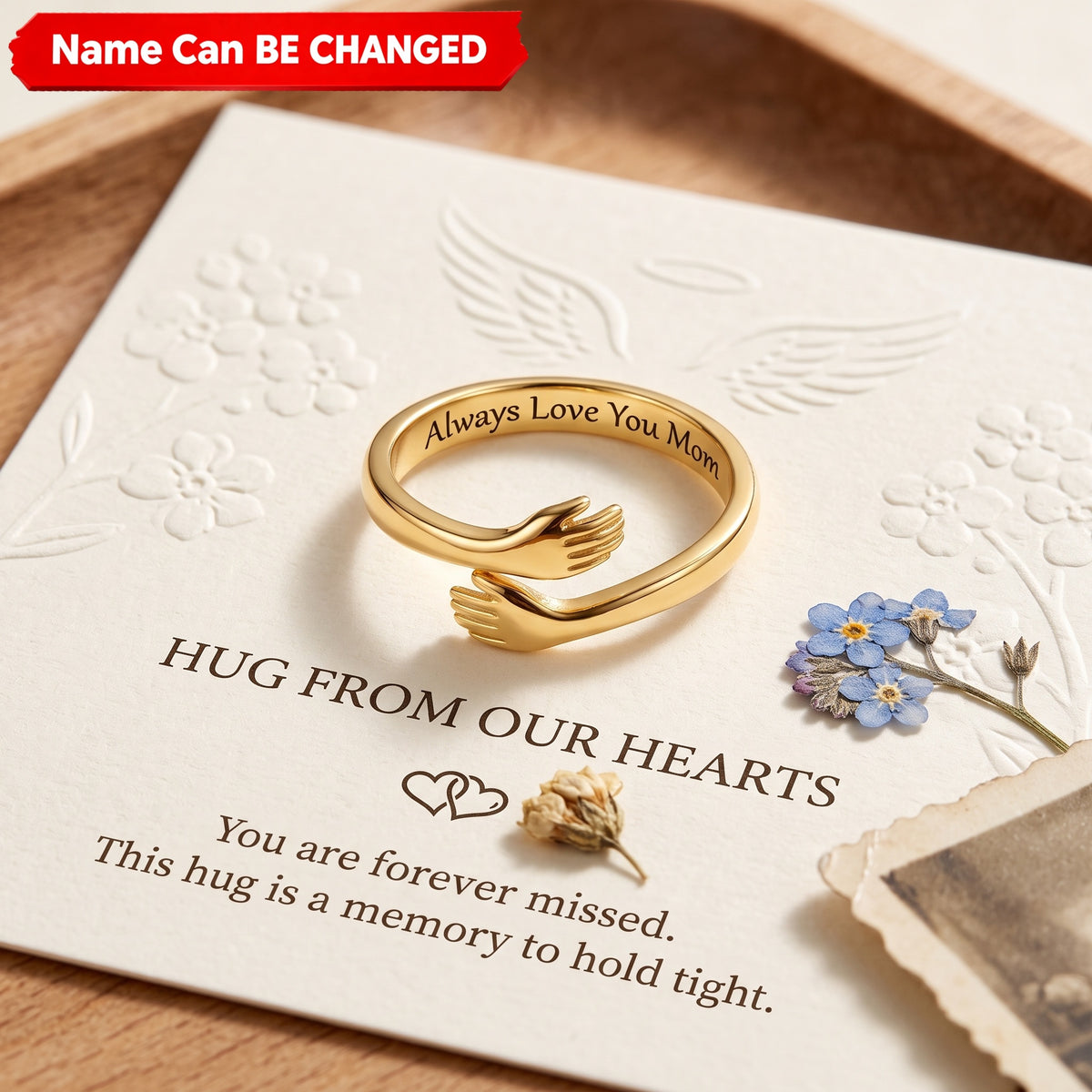 Wrapped in Love - Personalized Name Hug From Heaven Ring