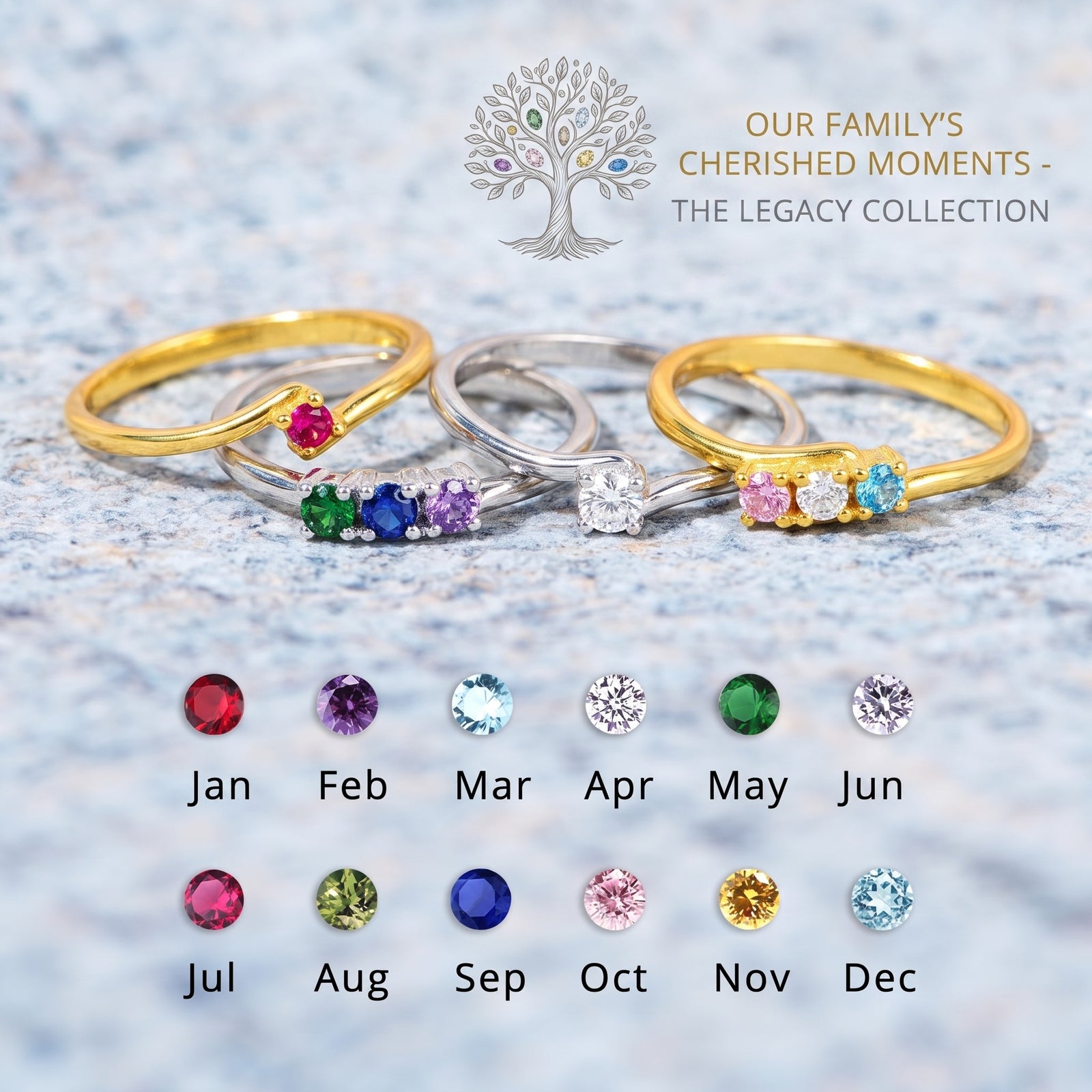 Personalized 1-6 Birthstones Bypass Mother's Ring -Gift For Mom Family