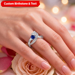 Personalized Promise Heart Cut Birthstone Ring, Two Name Engraved Jewelry Partner Romance Gift for Her