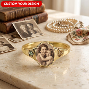 Custom Photo Ring With Birthstones Gift For Her - Personalized Rings