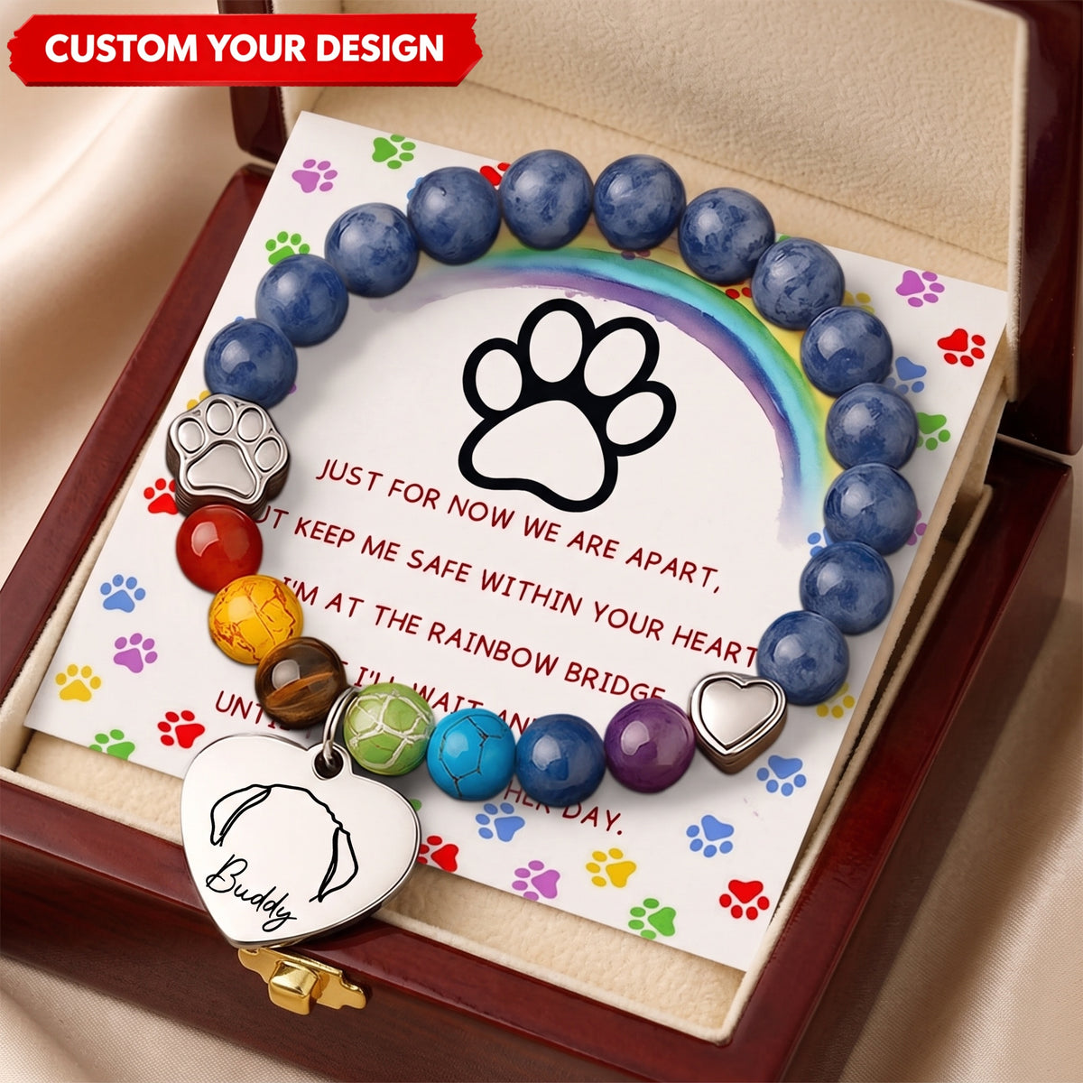 Waiting At The Rainbow Bridge Personalized Pet Memorial Bracelet Gifts For Dogs And Cats