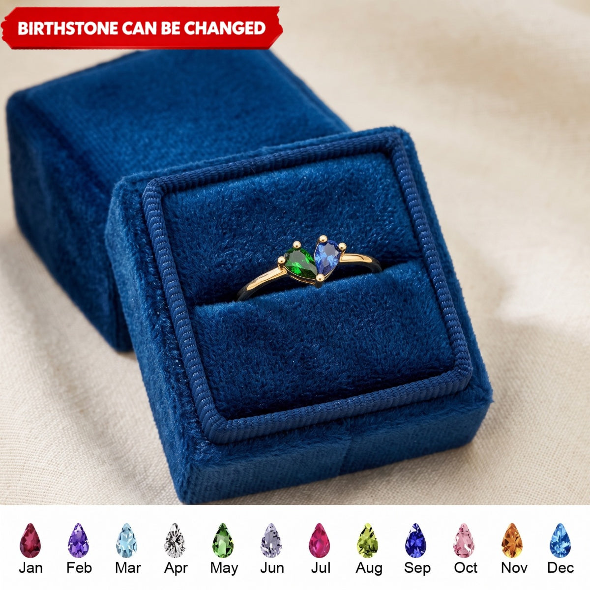 Custom Heart Birthstone Ring, 2 Birthstone Personalized Mama's Valentine Pieced Heart Ring