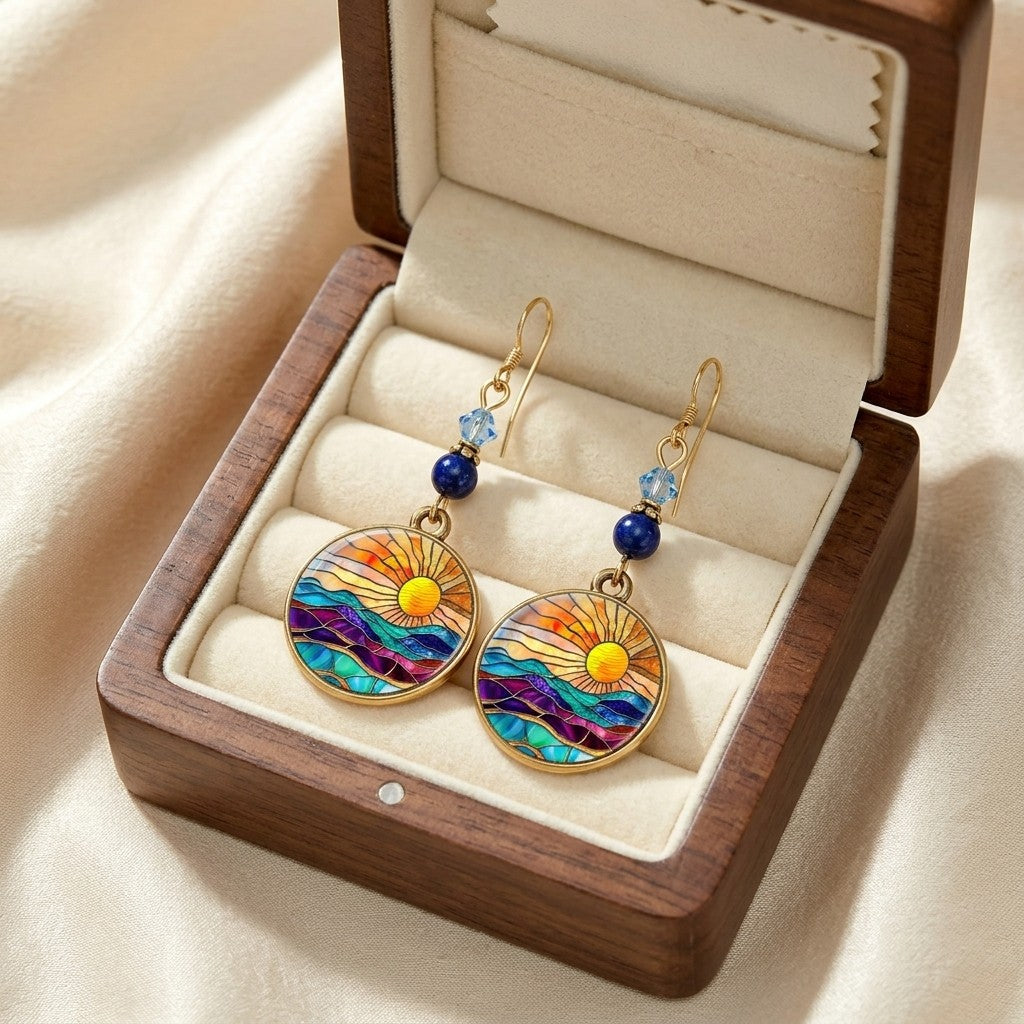 Sunrise Gradient Dangle Earrings – Mountain Color Block Jewelry Gift for Women