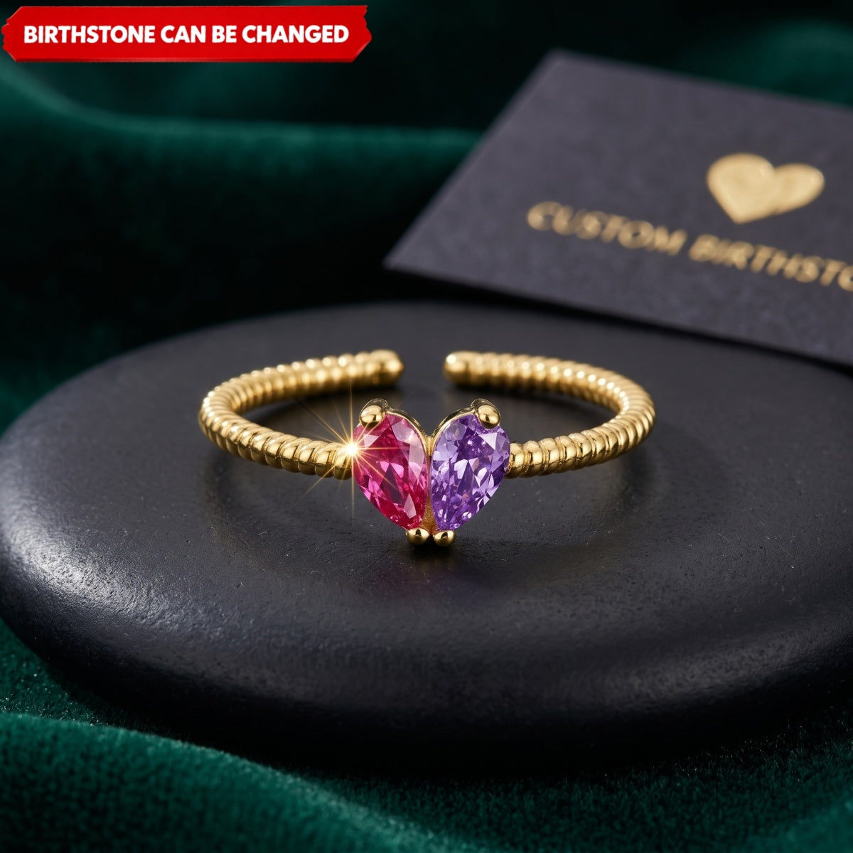 For Love - Partners In Love Heart Personalized Birthstone Ring for Couple Mother & Daughter