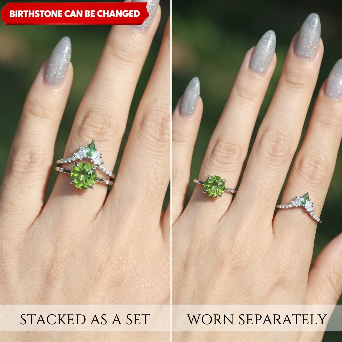 Unique Mother And Daughter Birthstone Personalized Stacking Ring, Gift For Grandma Mom