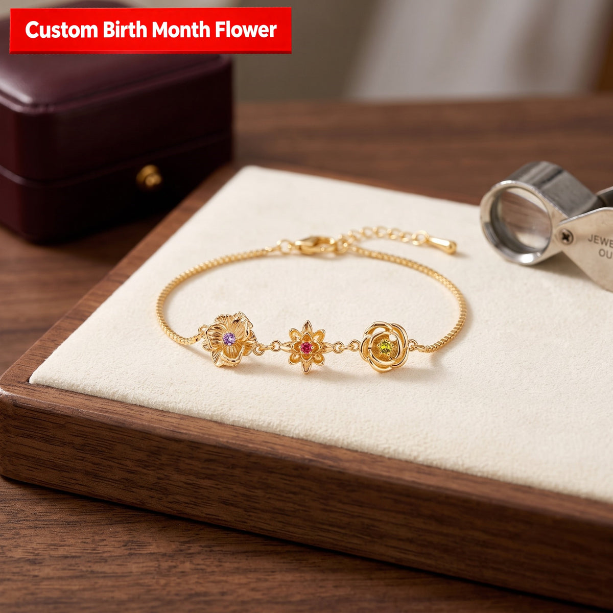 Friendship Garden Personalized 1-10 Three-Dimensional Birth Flowers Bracelet For Sisters/Mom/Grandma/Wife