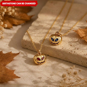 Personalized Pumpkin Birthstone Necklace – Gold Plated Halloween Jewelry Gift for Women Mom