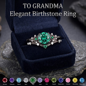 Unique Round Shape Custom Birthstone Stacking Rhodium Black Rings, Gift For Women