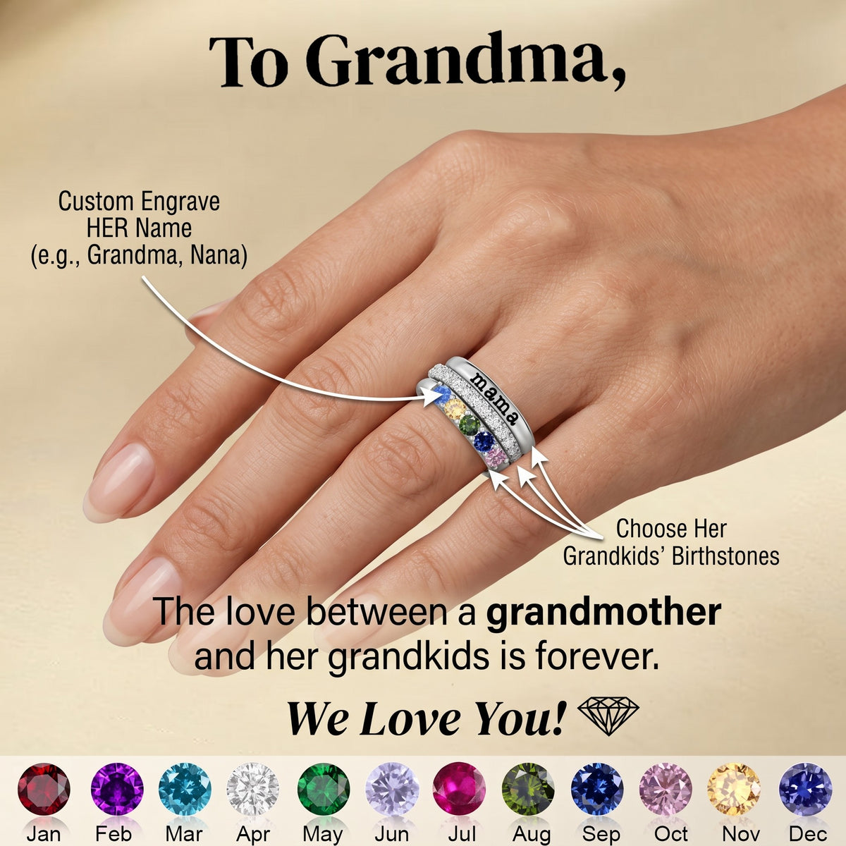 For Grandmother - Personalized Grandkids' Birthstones Grandma's Ring