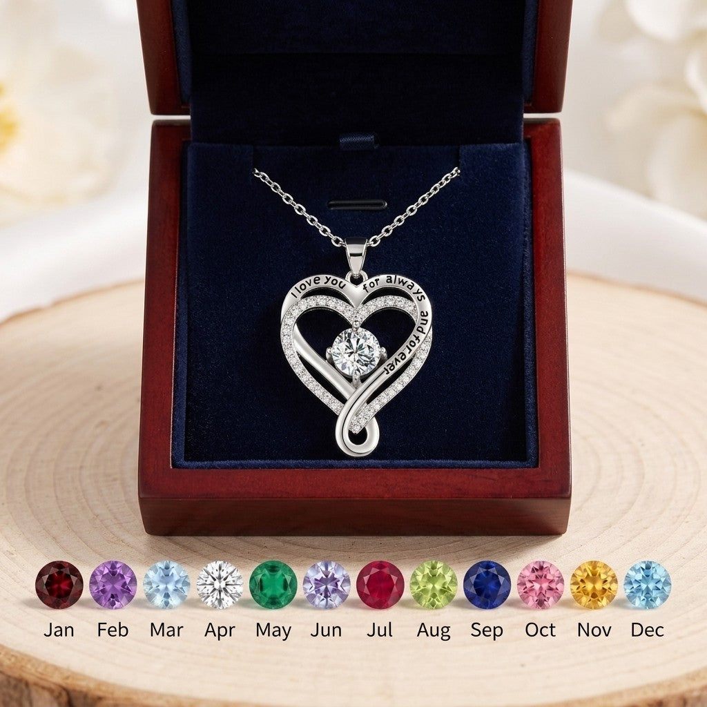Personalized Infinity Heart Birthstone I Love You Necklace Sterling Silver Jewelry for Women Wife Birthday Anniversary