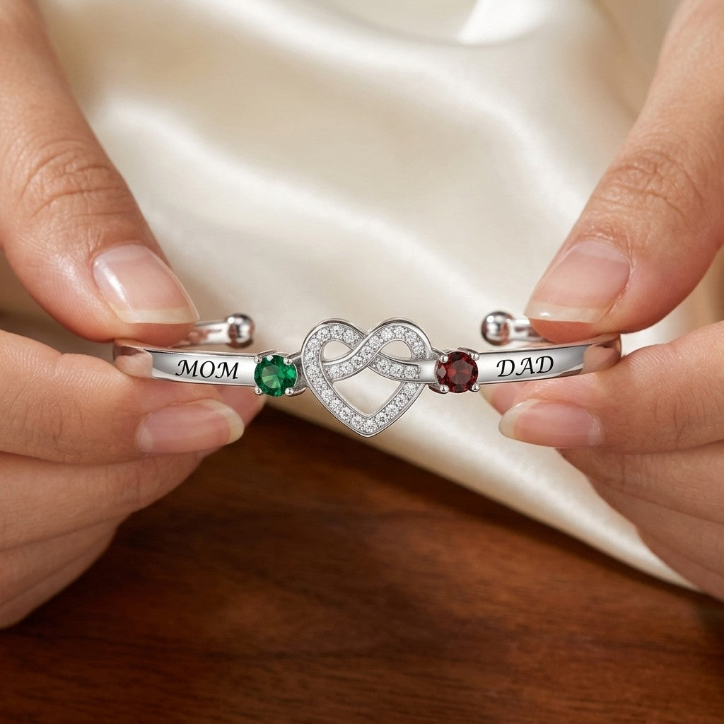 "Forever Tied" Love Knot Infinity Birthstone Cuff – Stainless Steel Bangle for Mom or Teen Daughter
