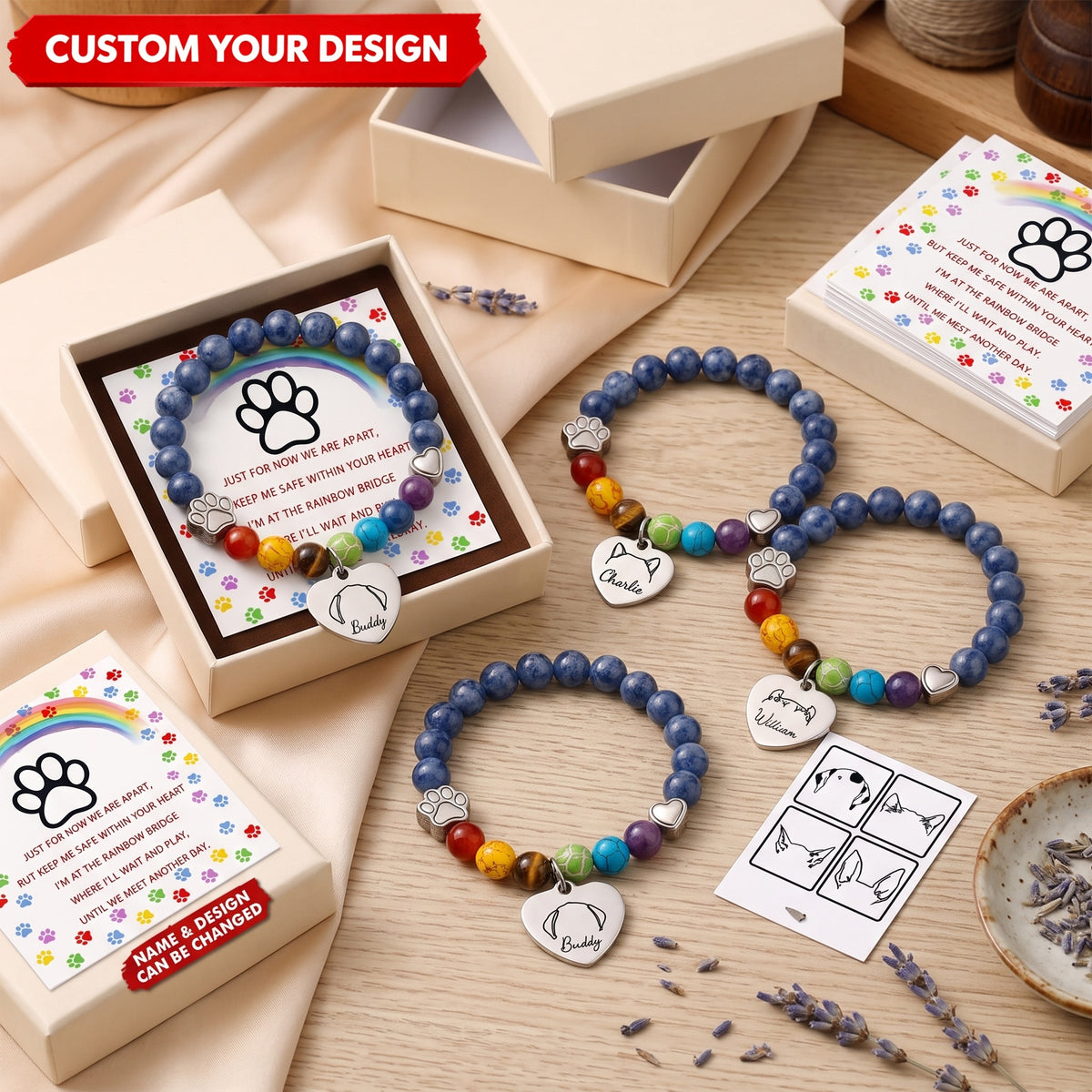 Waiting At The Rainbow Bridge Personalized Pet Memorial Bracelet Gifts For Dogs And Cats