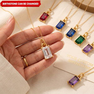 Personalized Rectangle Birthstone Necklace Cubic Zirconia Trendy Crystal Pendant Everyday Necklace Jewelry for Women