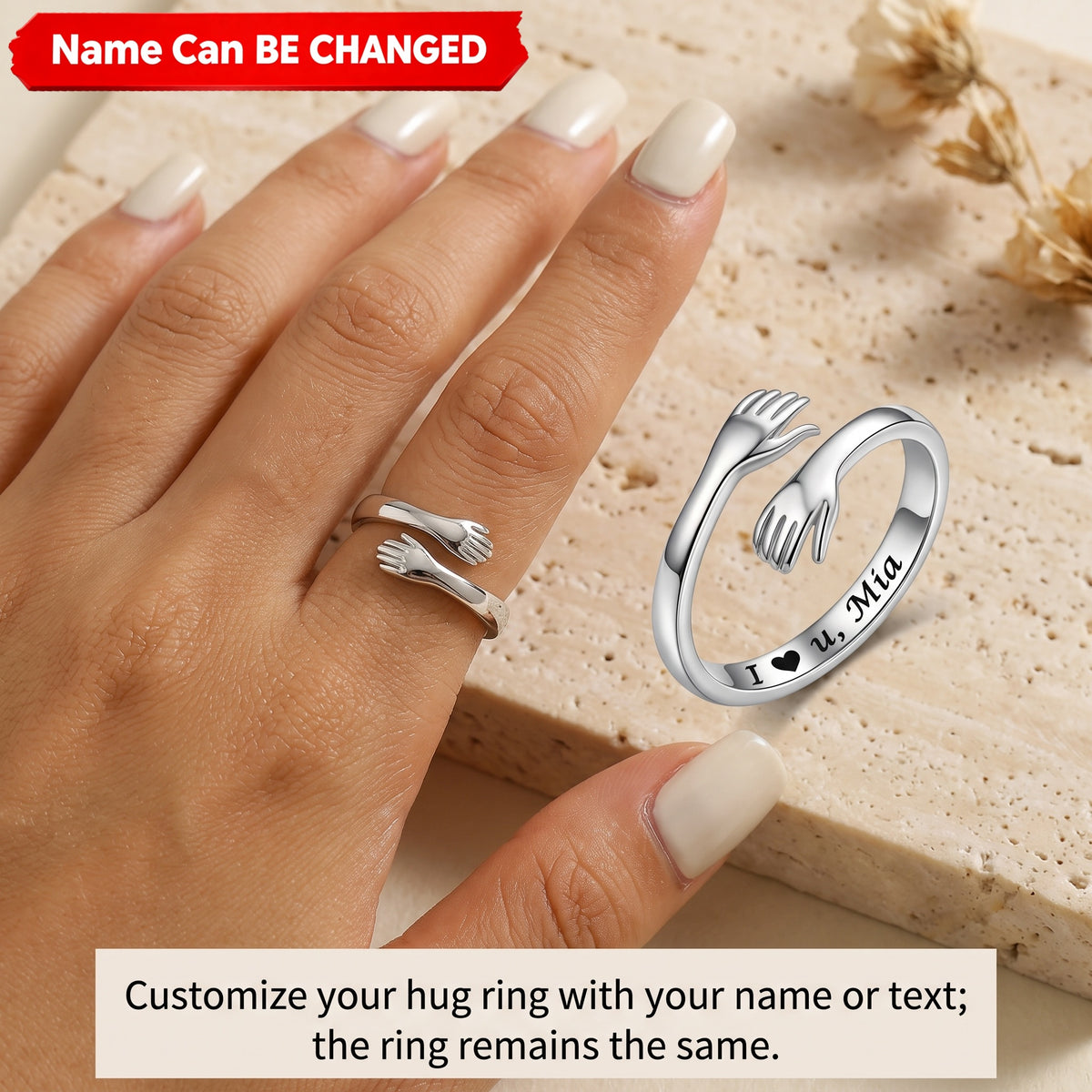 Wrapped in Love - Personalized Name Hug From Heaven Ring