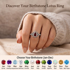 12 Months Personalized Birthstone Lotus Flower Ring - Gift For Her Women