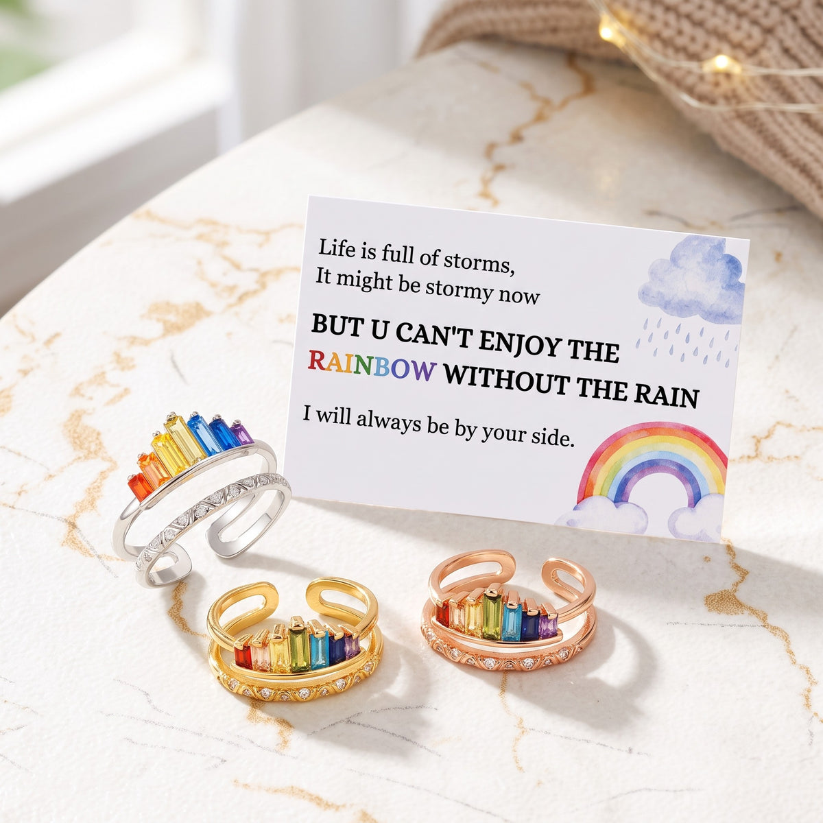 Dainty Rainbow Ring Wedding Band Baguette Cut Birthstone Gemstone Ring Jewelry Gift For Her