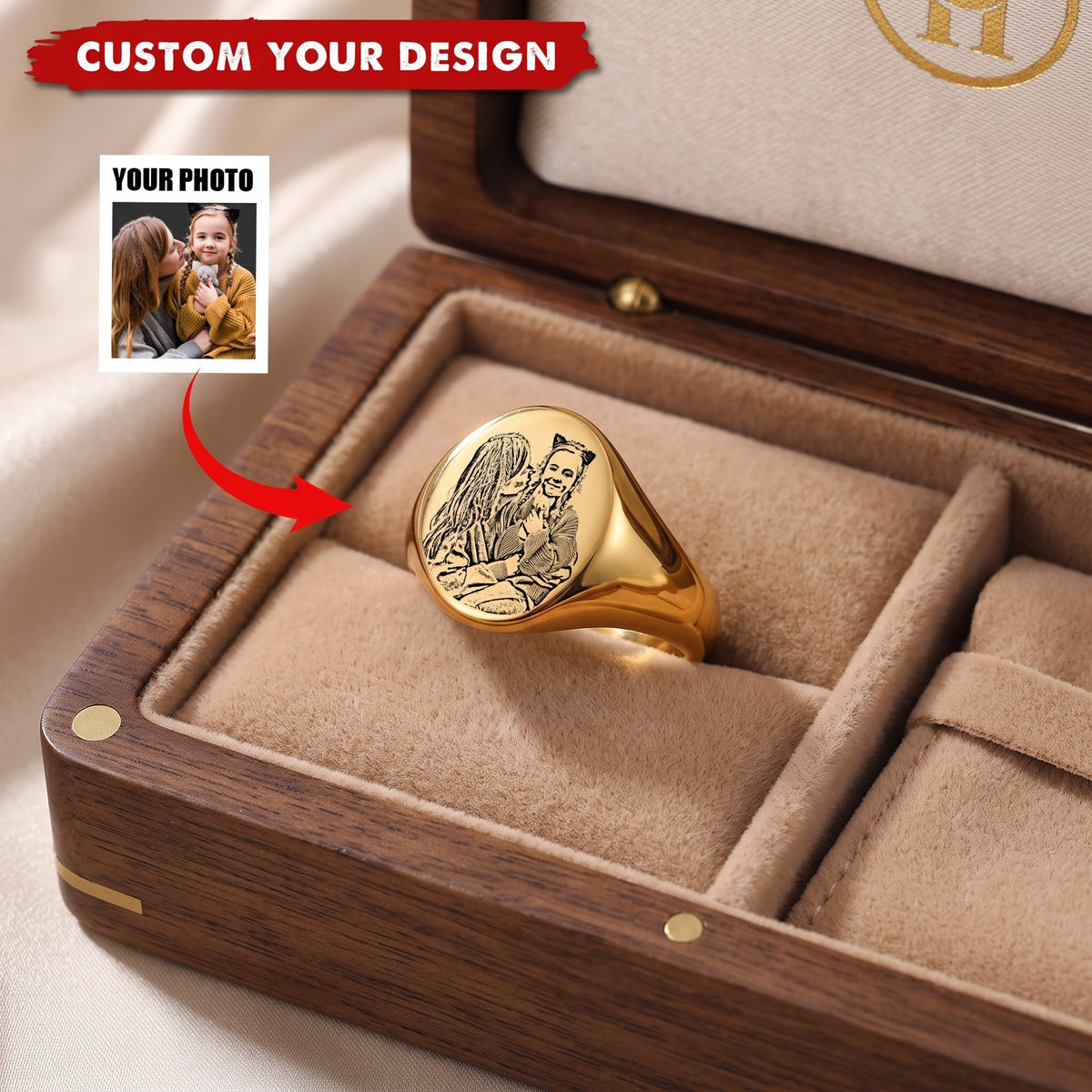Custom Photo Dainty Engraved Name Personalized Ring - Gift For Her Mom Grandma Couple
