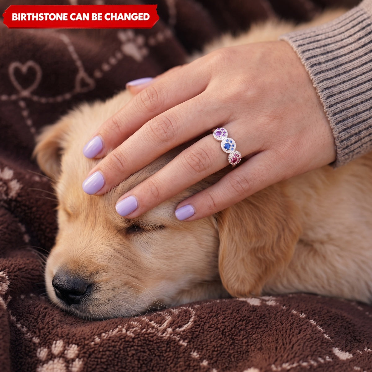 Proud Dog Mom 1–5 Paw Personalized Birthstone Custom Ring