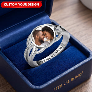 Forever Love - Custom Photo Couple Engraved Text Personalized Ring with Sparkling Diamond Jewelry Gift For Family Mom Wife Girlfriend