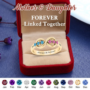 Personalized Infinity Birthstone Engraved Name Ring - Custom Jewelry for Women Couple