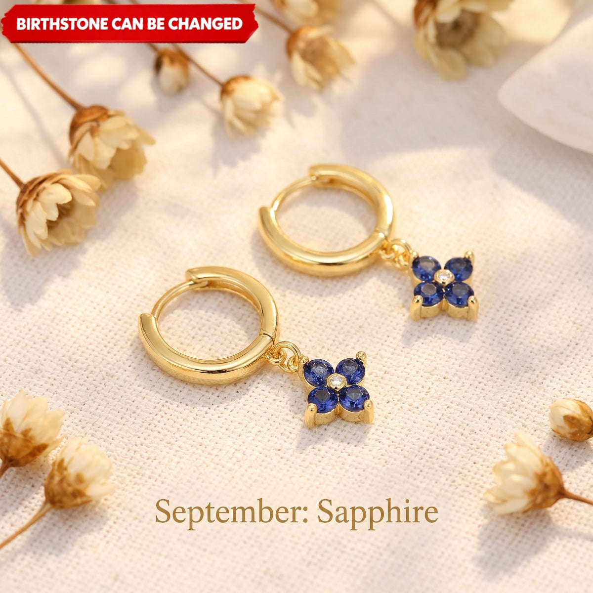 Personalized Dainty Flower Birthstone Huggies Earrings Everyday Dangle Hoop Jewelry for Women Mom