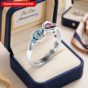 Personalized Infinity Birthstone Engraved Name Ring - Custom Jewelry for Women Couple