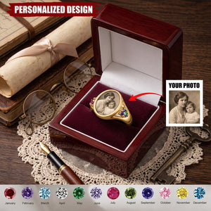 Custom Photo Ring With Birthstones Gift For Her - Personalized Rings