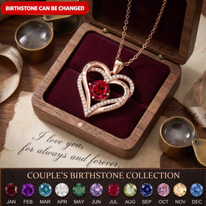 Engraved Forever Love Heart Birthstone Necklace Crystal Necklace Jewelry Double Heart Mother Gift