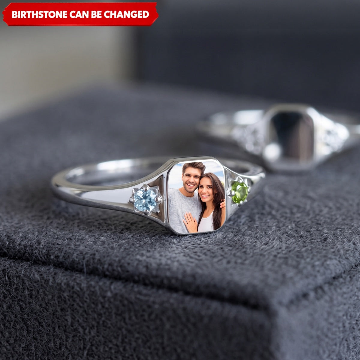 Personalized Upload Photo & Birthstone Ring