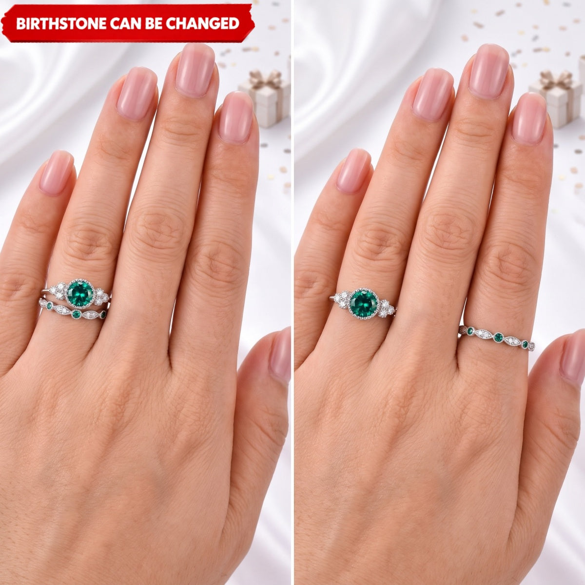 Elegant Stacking Personalized Birthstone Rings, Gift For Women Grandma Mom