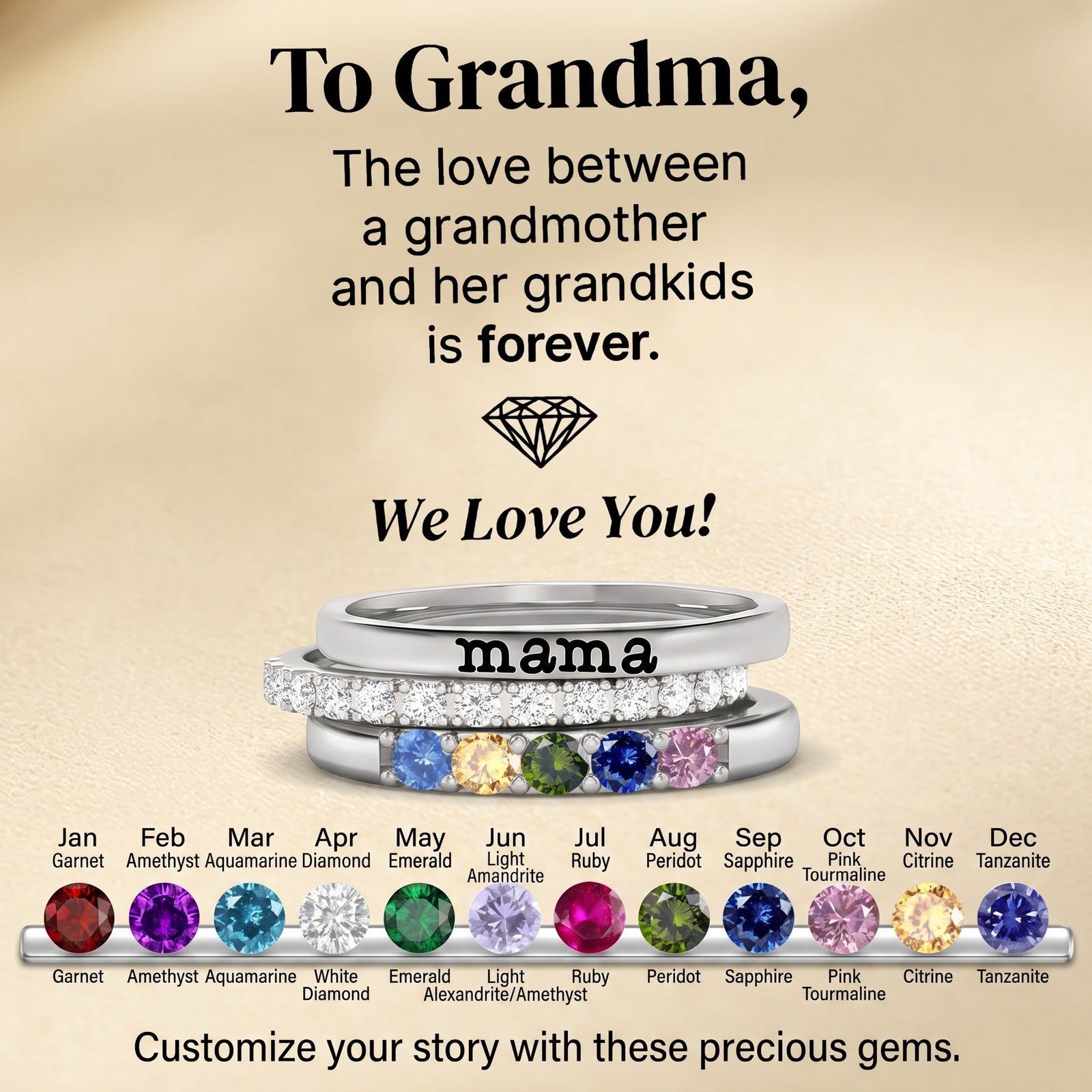 For Grandmother - Personalized Grandkids' Birthstones Grandma's Ring
