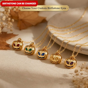 Personalized Pumpkin Birthstone Necklace – Gold Plated Halloween Jewelry Gift for Women Mom