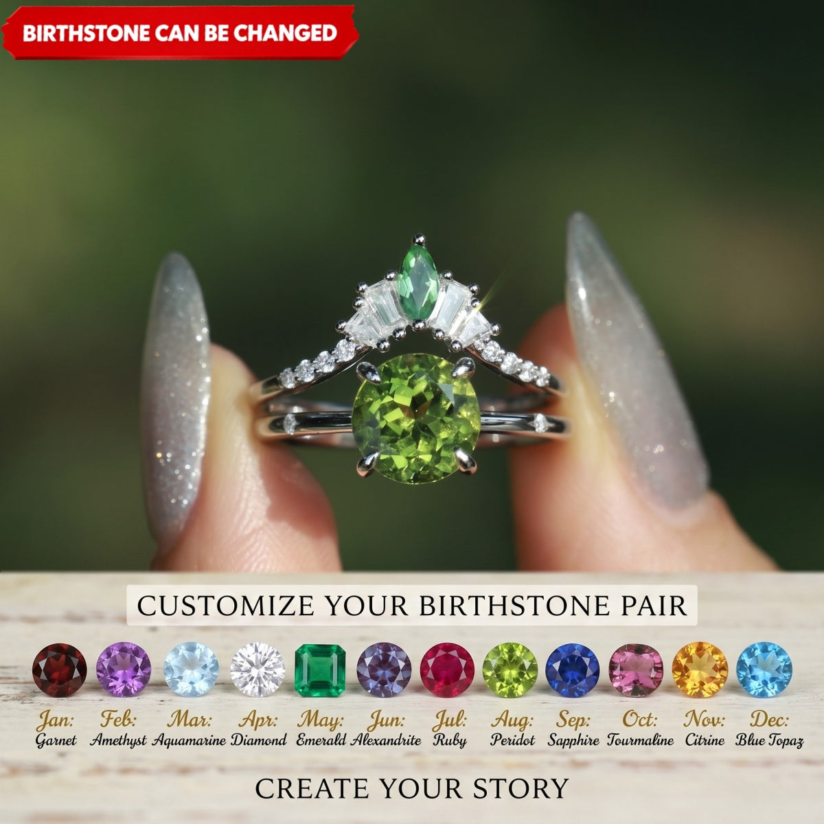 Unique Mother And Daughter Birthstone Personalized Stacking Ring, Gift For Grandma Mom