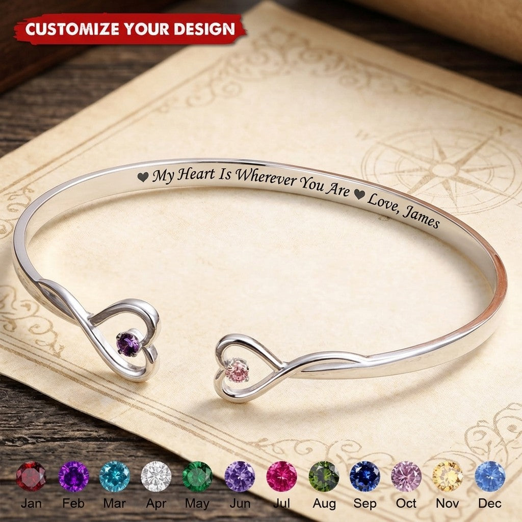 All Of Me Loves All Of You Personalized Birthstone Heart Cuff Bracelet
