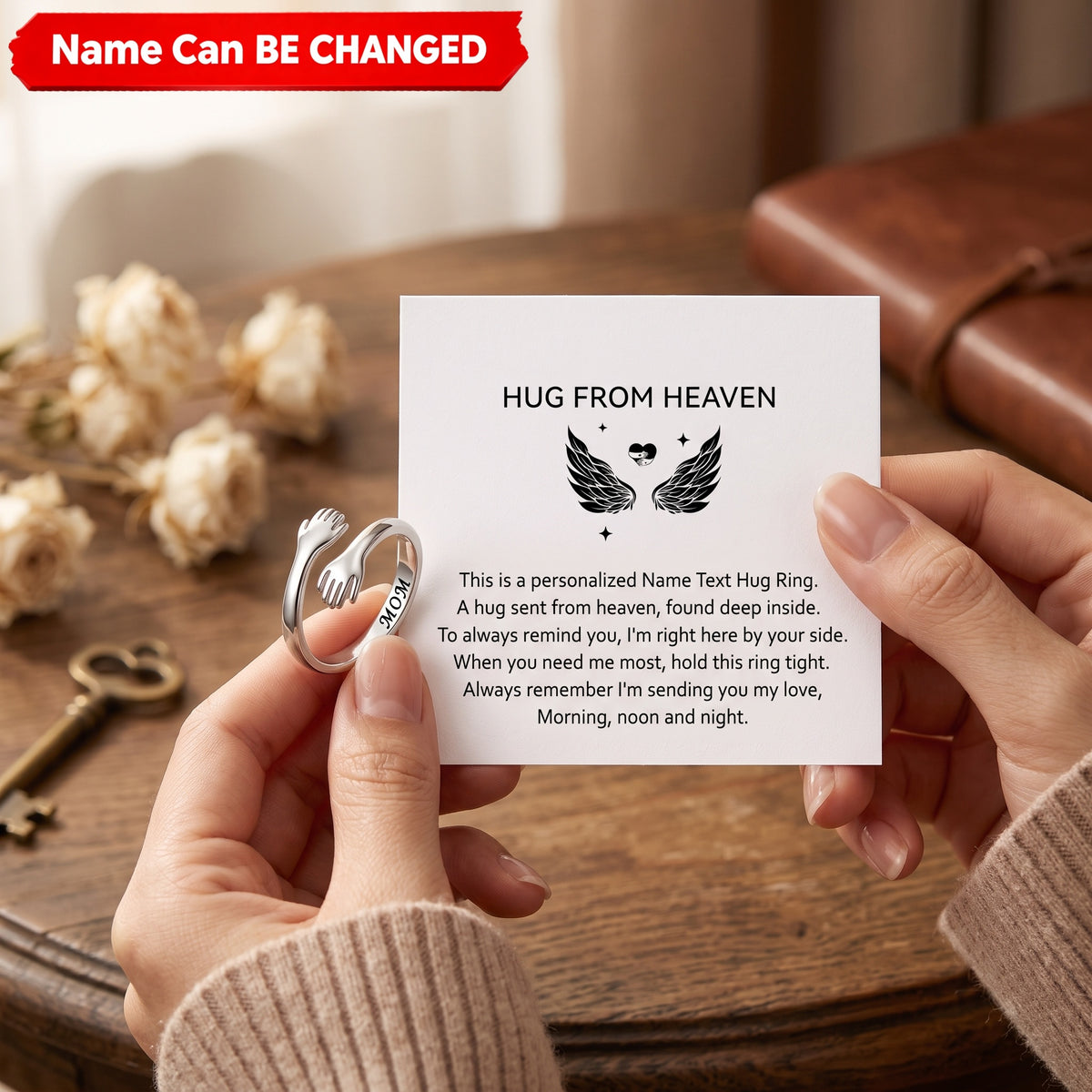 Wrapped in Love - Personalized Name Hug From Heaven Ring