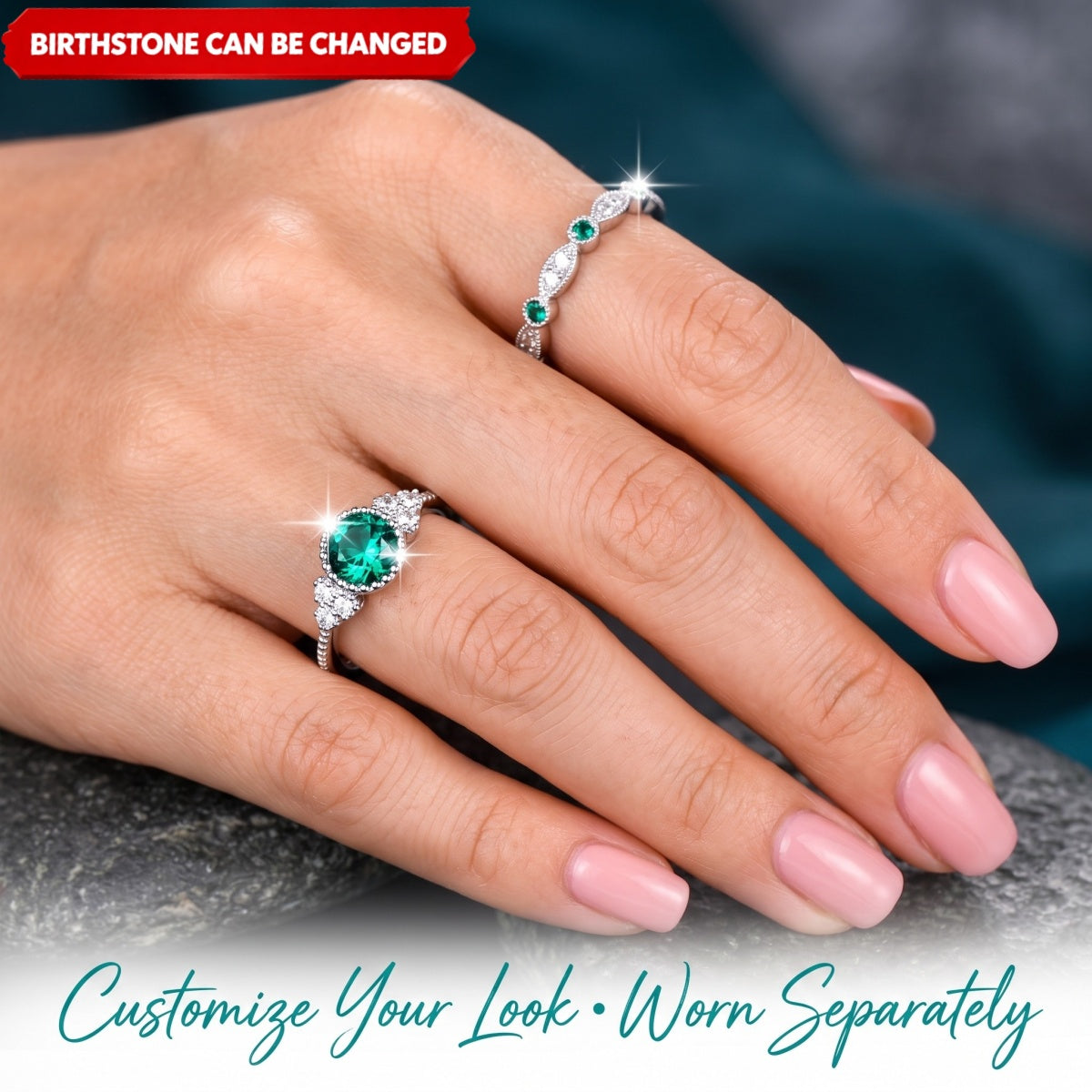Elegant Stacking Personalized Birthstone Rings, Gift For Women Grandma Mom