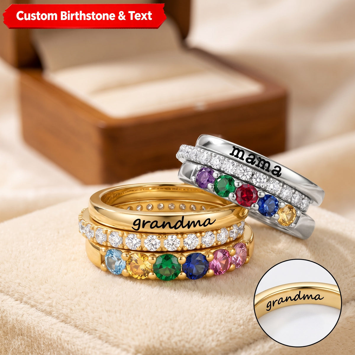 For Grandmother - Personalized Grandkids' Birthstones Grandma's Ring