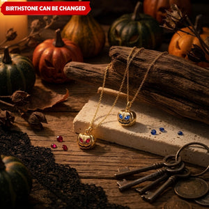 Personalized Pumpkin Birthstone Necklace – Gold Plated Halloween Jewelry Gift for Women Mom