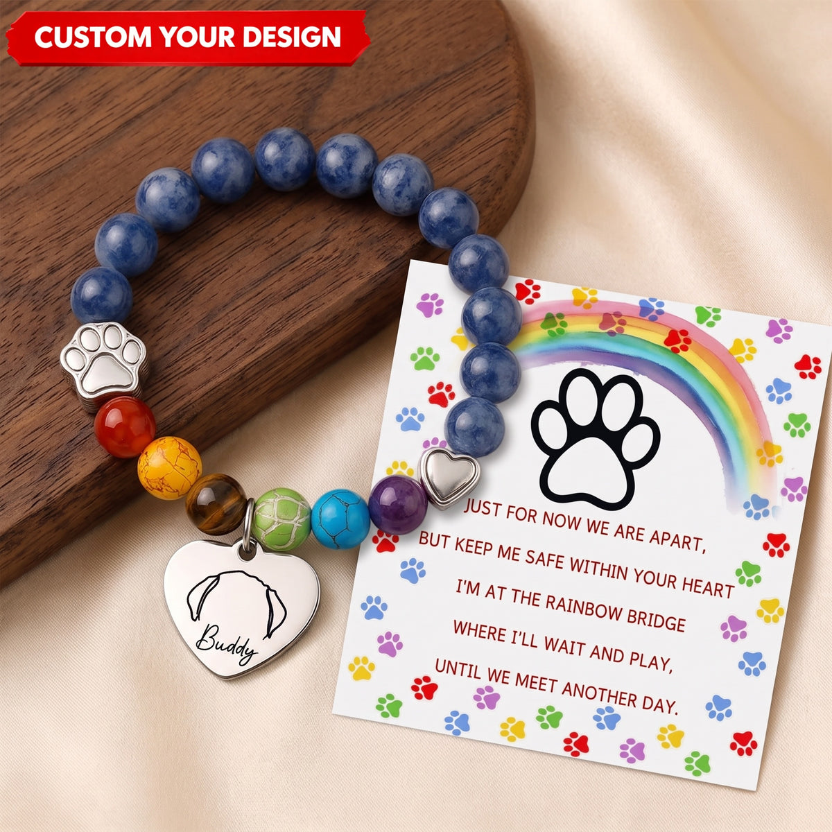 Waiting At The Rainbow Bridge Personalized Pet Memorial Bracelet Gifts For Dogs And Cats
