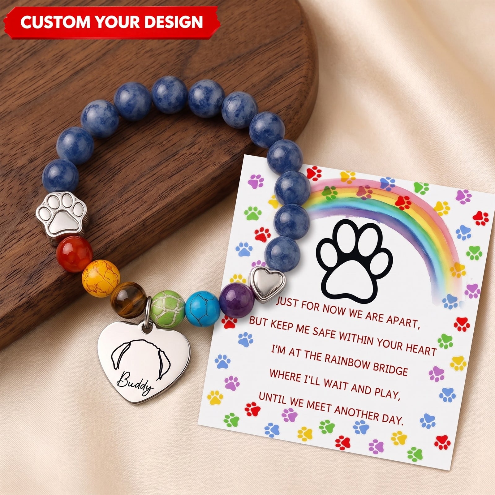 Waiting At The Rainbow Bridge Personalized Pet Memorial Bracelet Gifts For Dogs And Cats