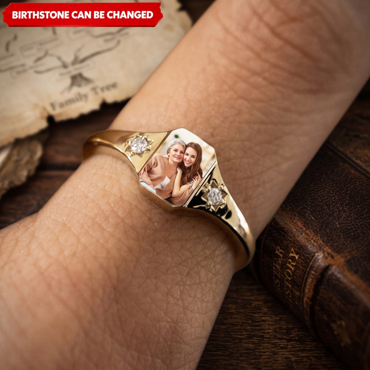 Personalized Upload Photo & Birthstone Ring